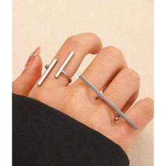 Linear Bar Open Ring - Minimalist Silver Bar Ring| Adjustable|Stainless Steel | GOYAH