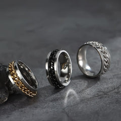 Men’s Two-Tone Chain Spinner Ring – Gold, Silver & Black | GOYAH