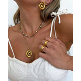 Gold Spiral Necklace & Earrings Set | Swirl Pendant Jewellery | GOYAH