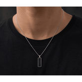 Men’s Silver Onyx Bar Pendant Necklace – box Chain | GOYAH