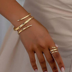 Curved Open Cuff Bangle & Ring Set - Stainless Steel | GOYAH