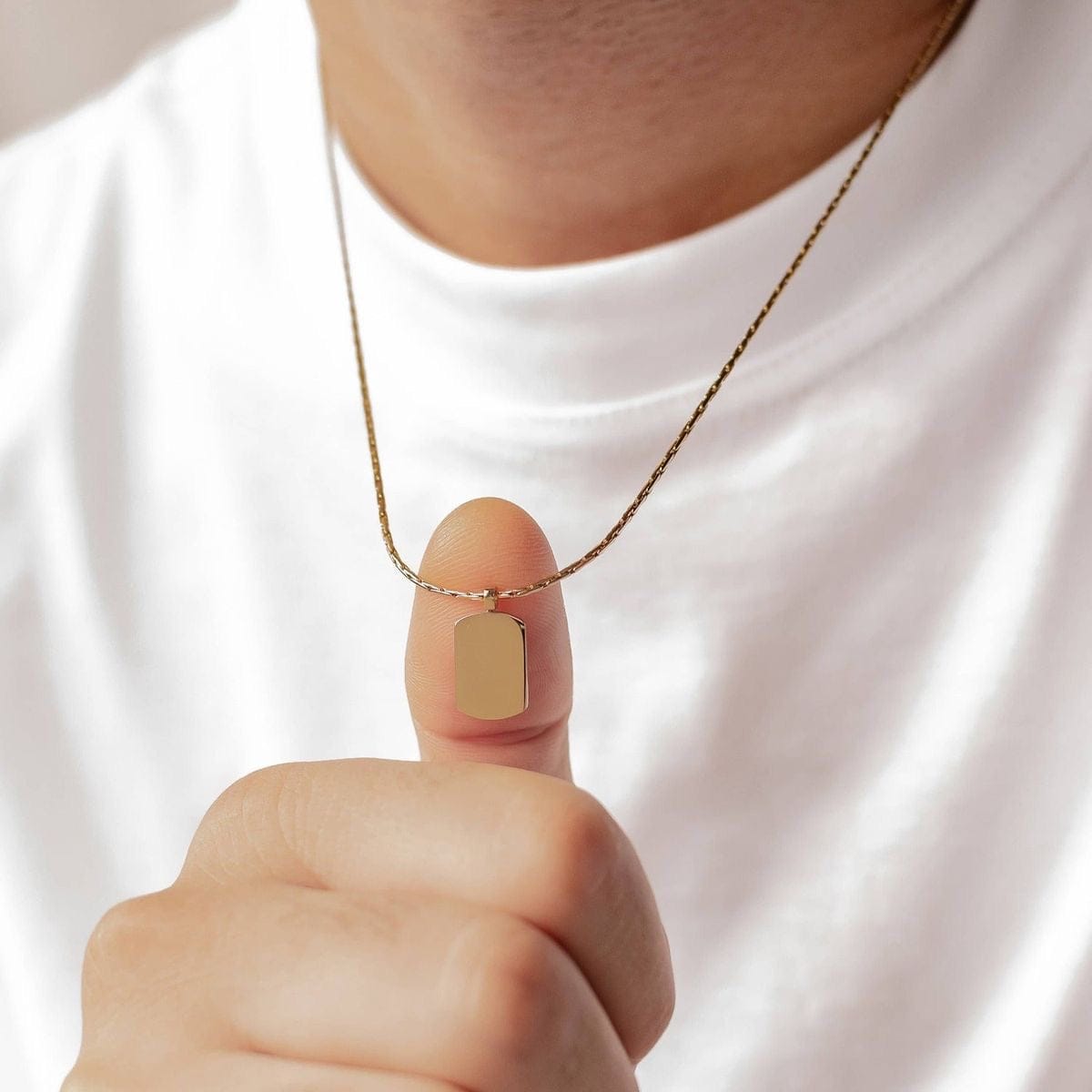 Men’s Gold Herringbone Chain Necklace – Tag Pendant | GOYAH