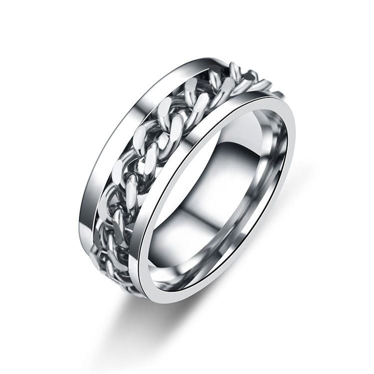 Men’s Two-Tone Chain Spinner Ring – Gold, Silver & Black | GOYAH
