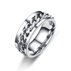 Men’s Two-Tone Chain Spinner Ring – Gold, Silver & Black | GOYAH