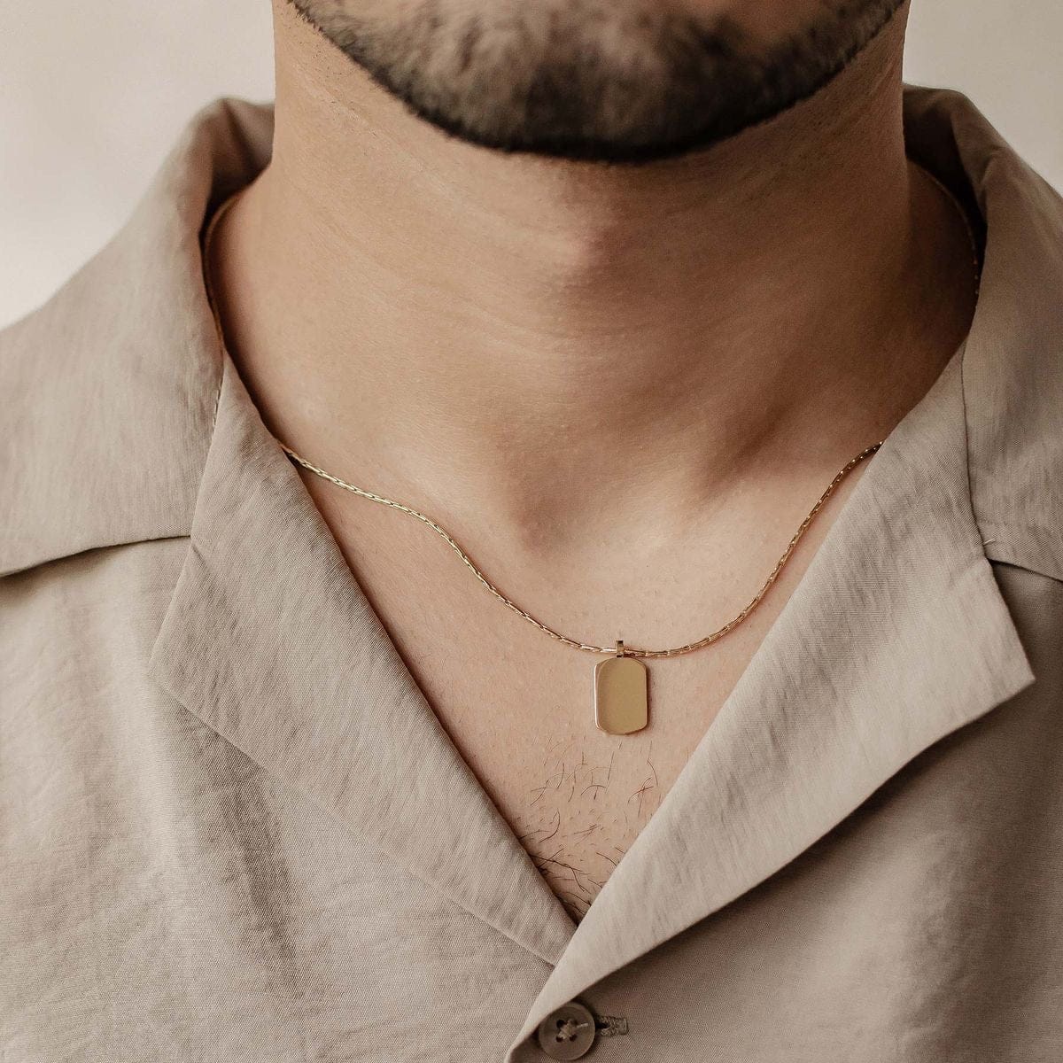 Men’s Gold Herringbone Chain Necklace – Tag Pendant | GOYAH