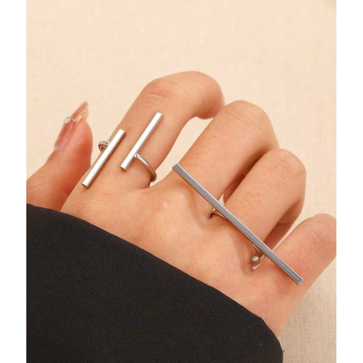 Linear Bar Open Ring - Minimalist Silver Bar Ring| Adjustable|Stainless Steel | GOYAH