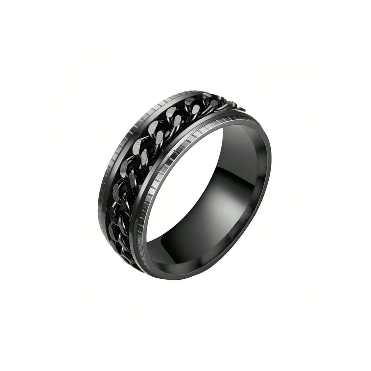 Men’s Two-Tone Chain Spinner Ring – Gold, Silver & Black | GOYAH