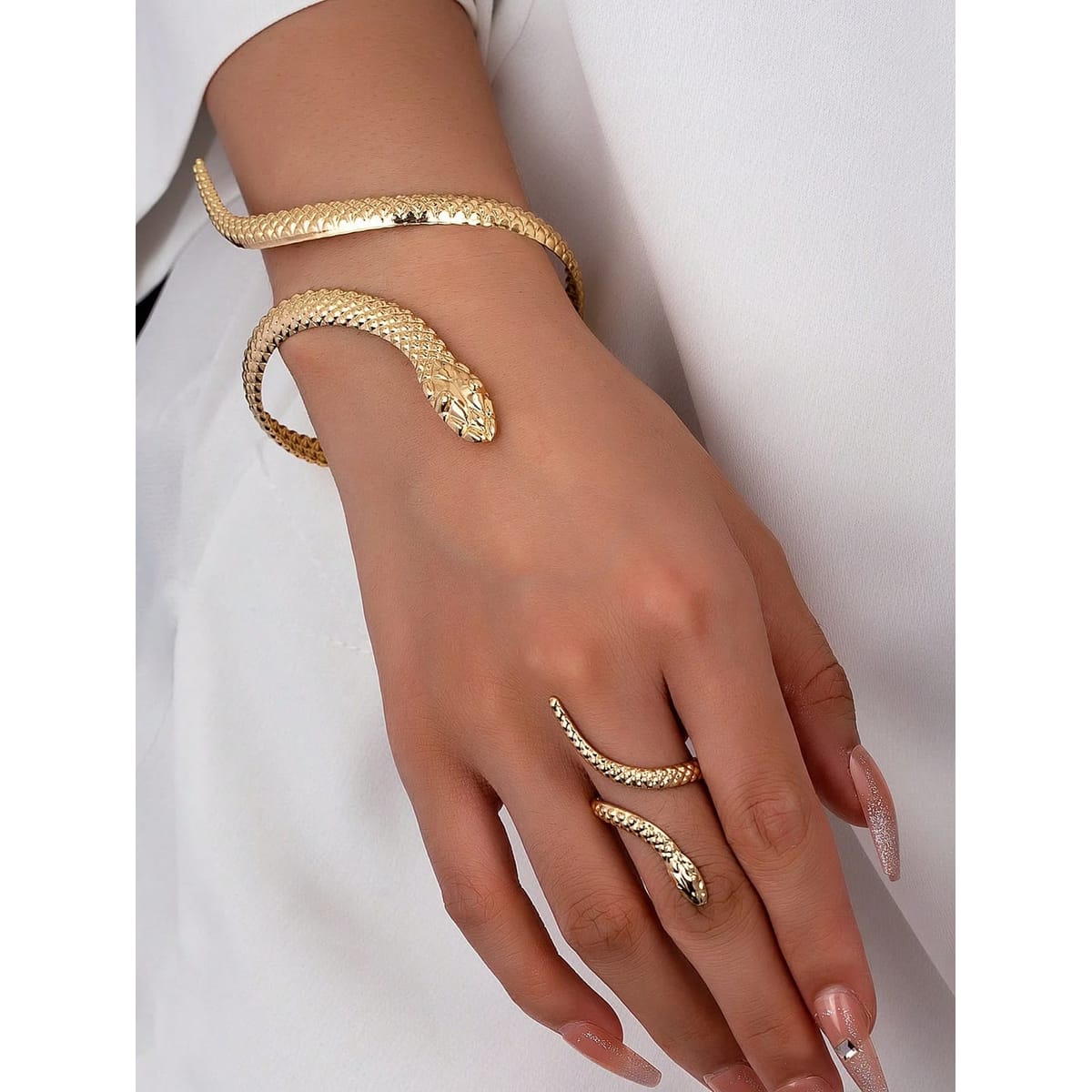 Serpent Coil Cuff & Ring Set | Gold Snake Bracelet & Ring Set, Stainless Steel | GOYAH