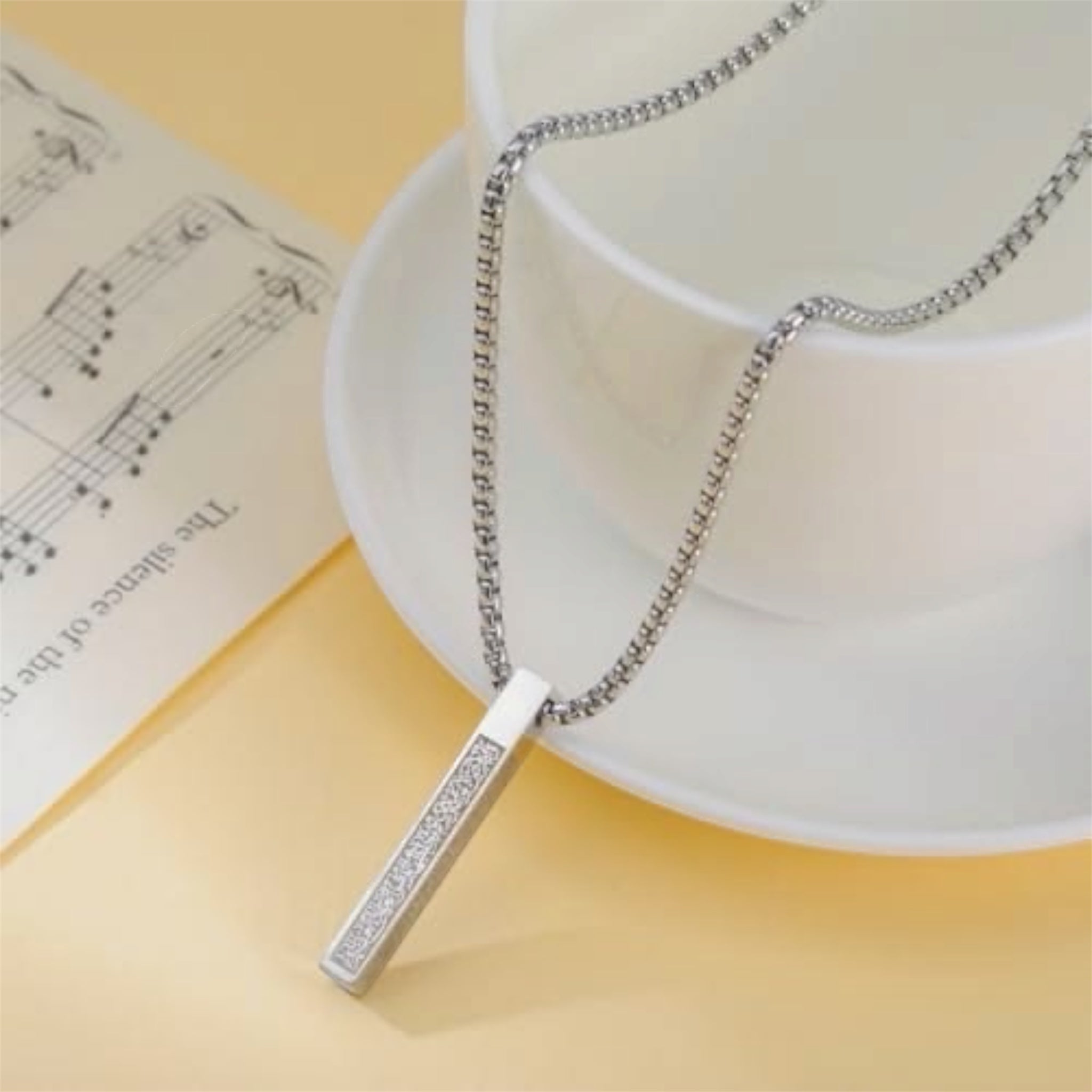 Ayat Bar Pendant Necklace – Stainless Steel | Black & Silver