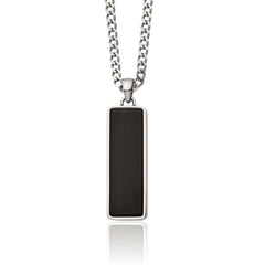 Men’s Silver Onyx Bar Pendant Necklace – box Chain | GOYAH
