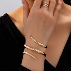 Curved Open Cuff Bangle & Ring Set - Stainless Steel | GOYAH