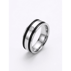 Men’s Black & Silver Ring with Diamond CZ | Stainless Steel Band | GOYAH