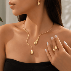 Asymmetric Teardrop Lariat Necklace & Earring Set