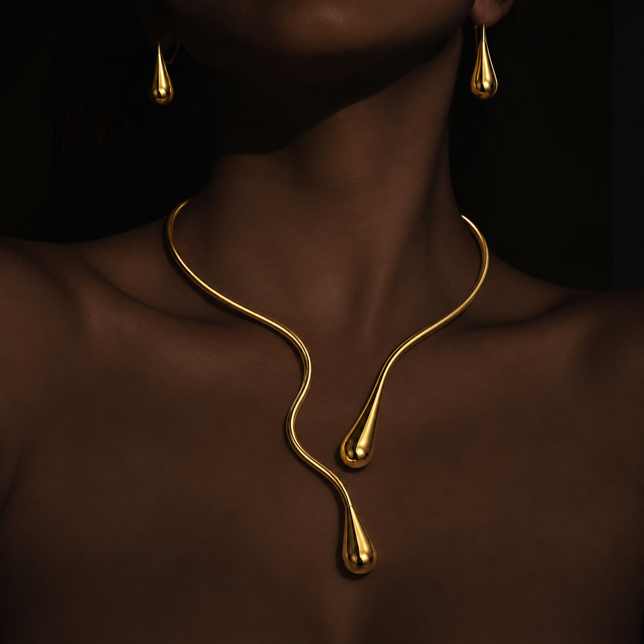 Asymmetric Teardrop Lariat Necklace & Earring Set