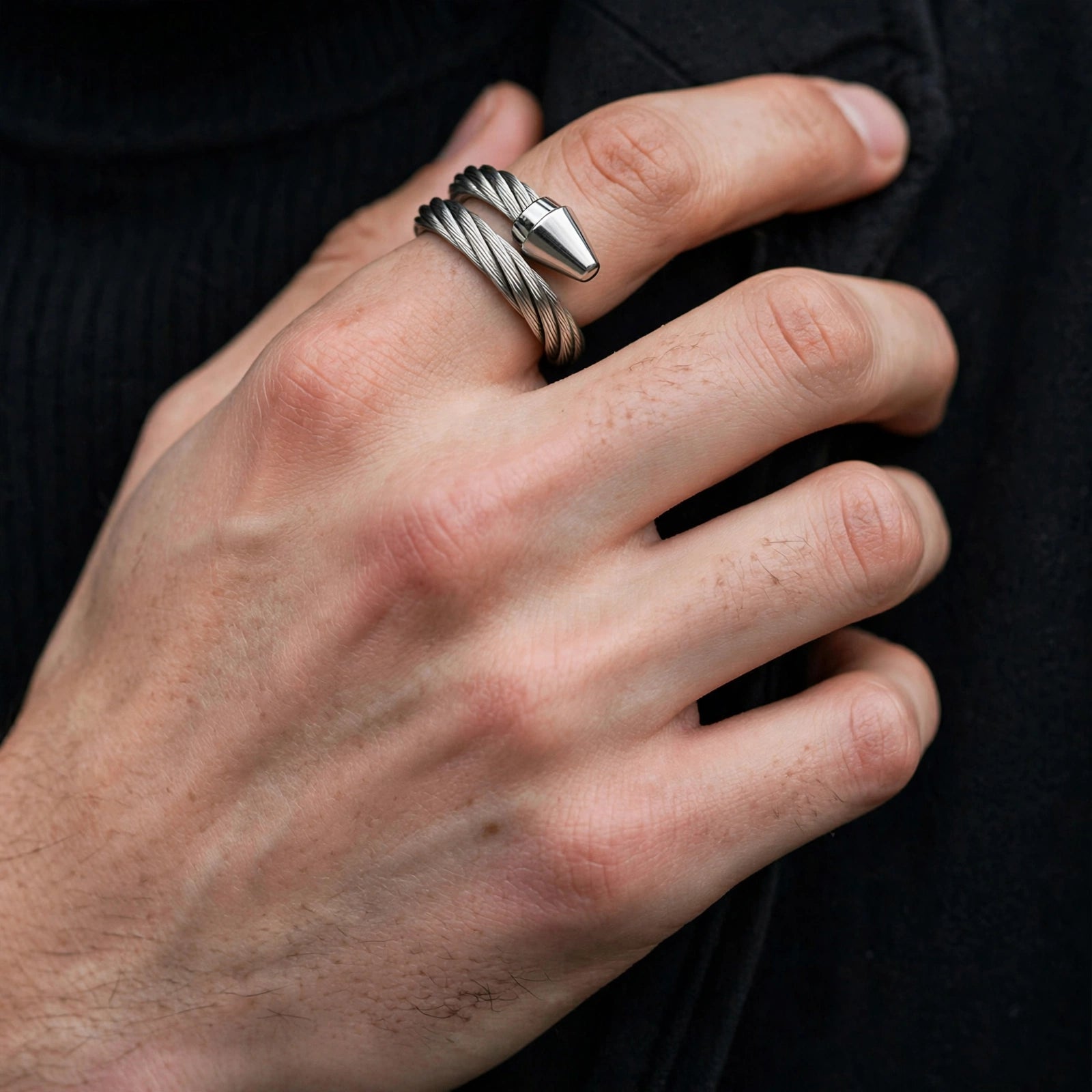 Twisted Wire Cuff Ring – Open Cable Ring with Bullet Tips| Adjustable | GOYAH