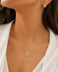 MK Crystal Pendant Necklace & Stud Earrings Set