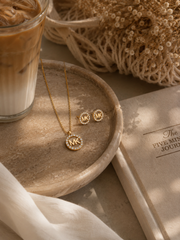 MK Crystal Pendant Necklace & Stud Earrings Set