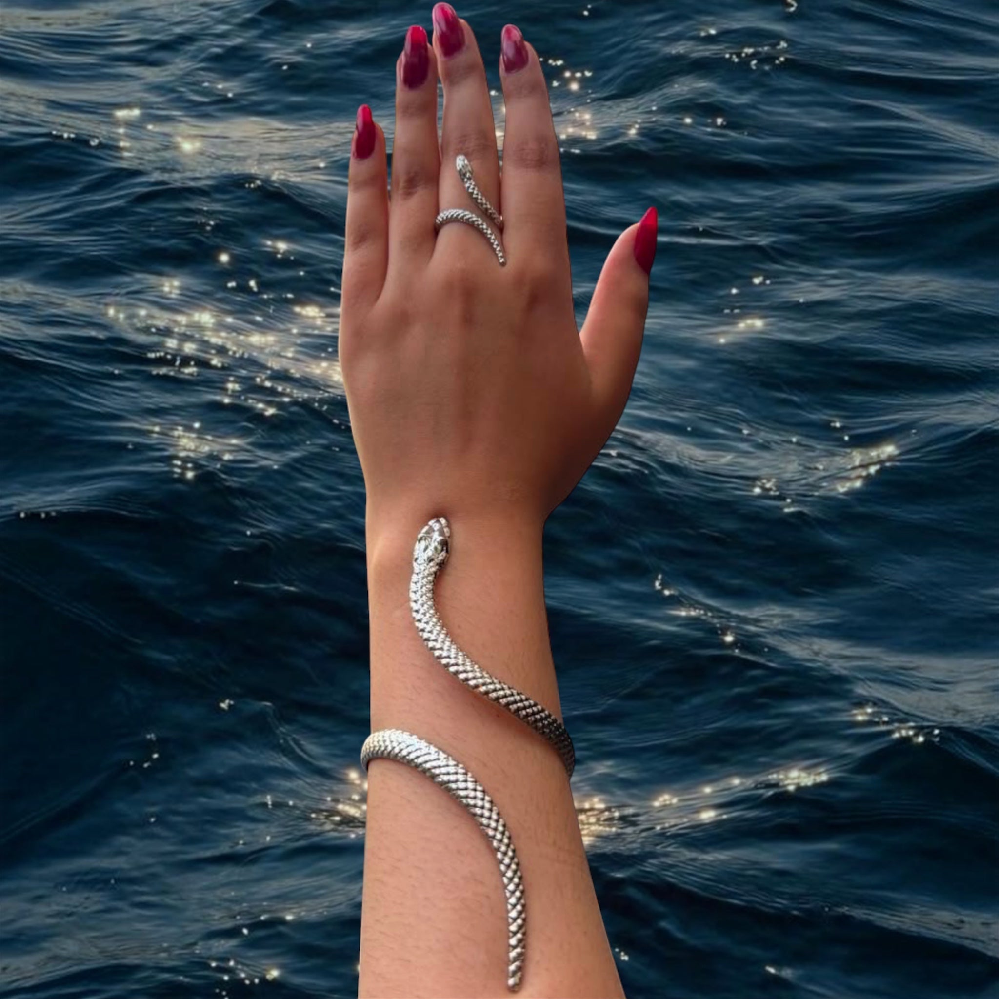 Serpent Coil Cuff & Ring Set | Gold Snake Bracelet & Ring Set, Stainless Steel | GOYAH