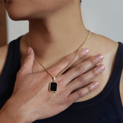 Noir Tag Pendant Necklace – Gold Stainless Steel Necklace for Men & Women