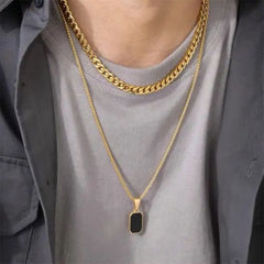 Noir Tag Pendant Necklace – Gold Stainless Steel Necklace for Men & Women
