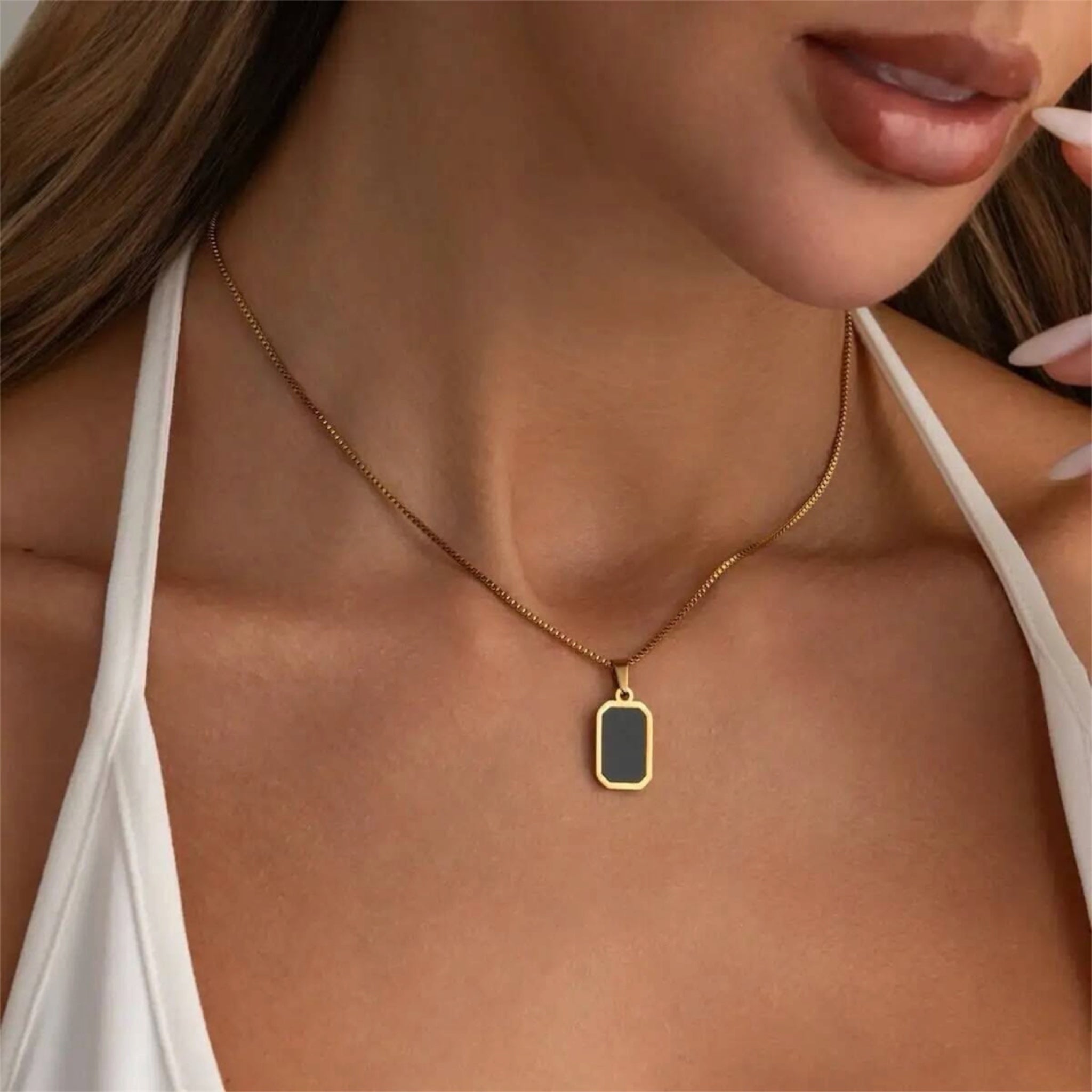 Noir Tag Pendant Necklace – Gold Stainless Steel Necklace for Men & Women