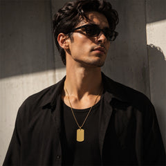 Men’s Gold Herringbone Chain Necklace – Tag Pendant | GOYAH