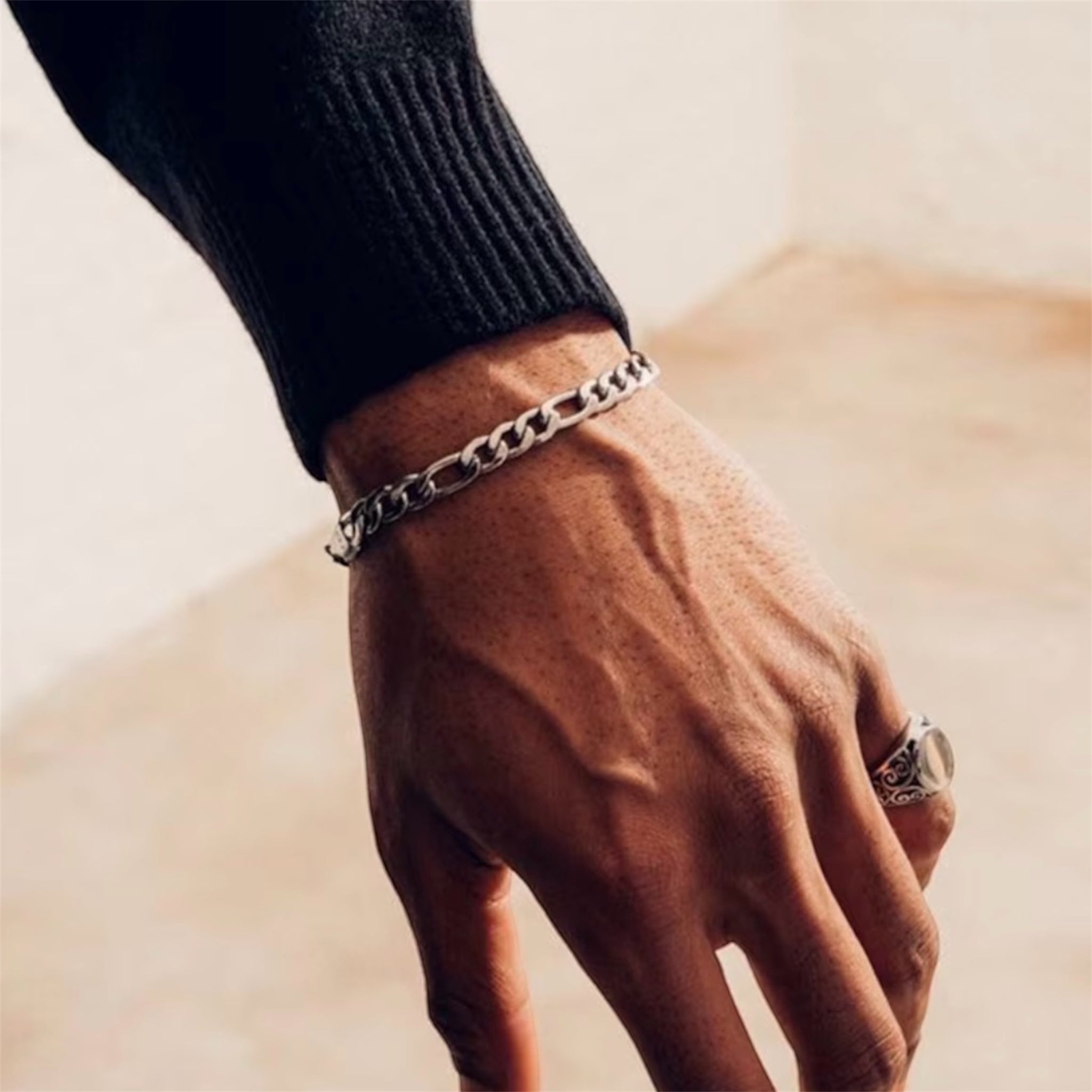 Silver Figaro Bracelet for Men | Waterproof Stainless Steel | GOYAH