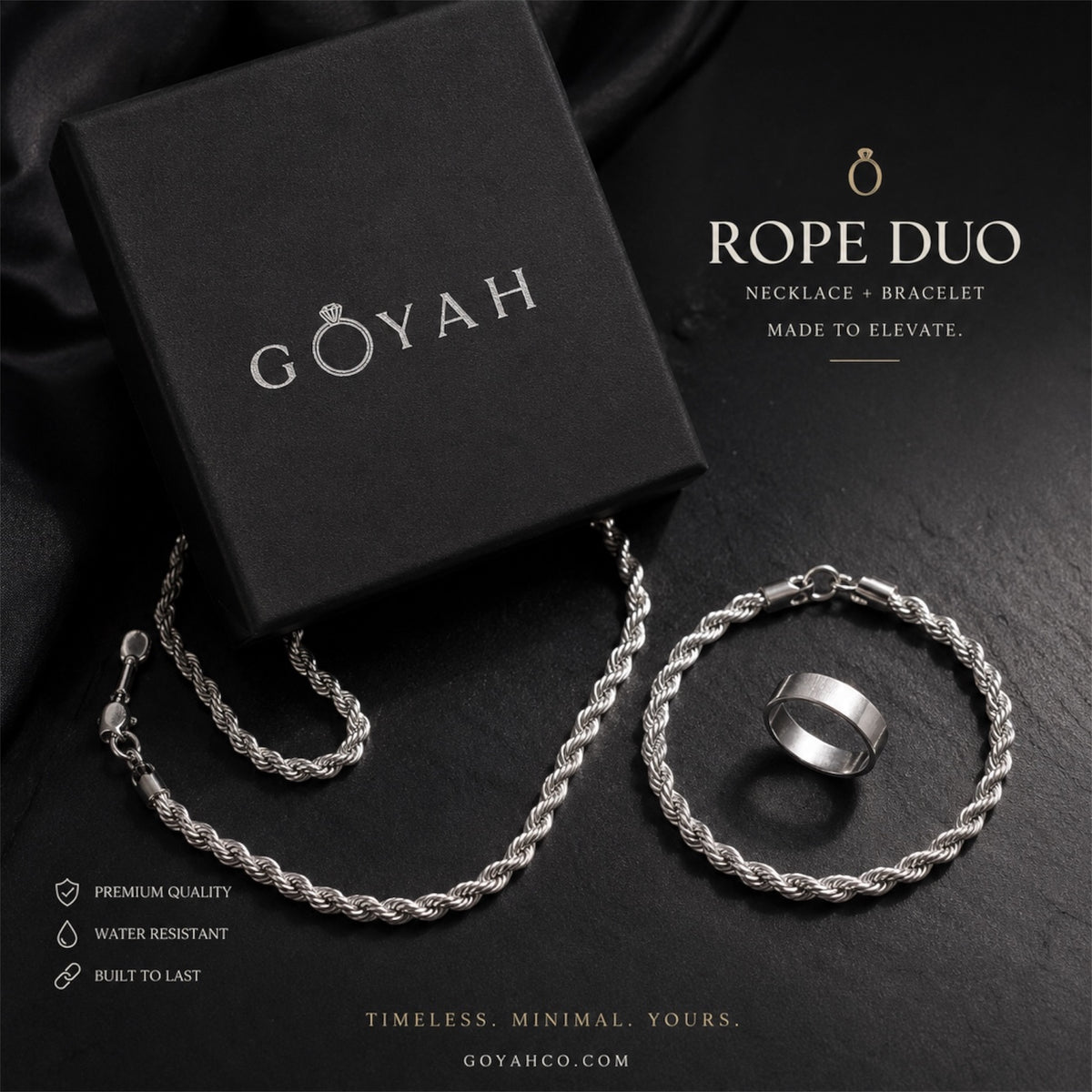 Bundle of 2- Rope Chain Bracelet Duo – Twisted Silver Stainless Steel | GOYAH