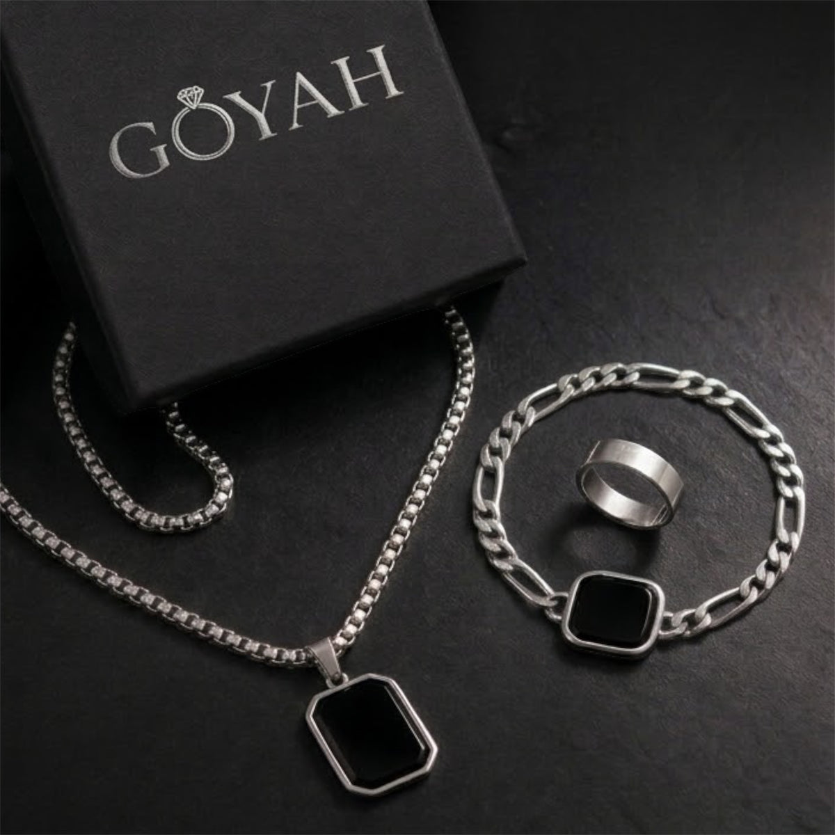 Bundle of 2 - Onyx Pendant & Bracelet Duo – Stainless Steel | GOYAH | FREE GIFT BOX