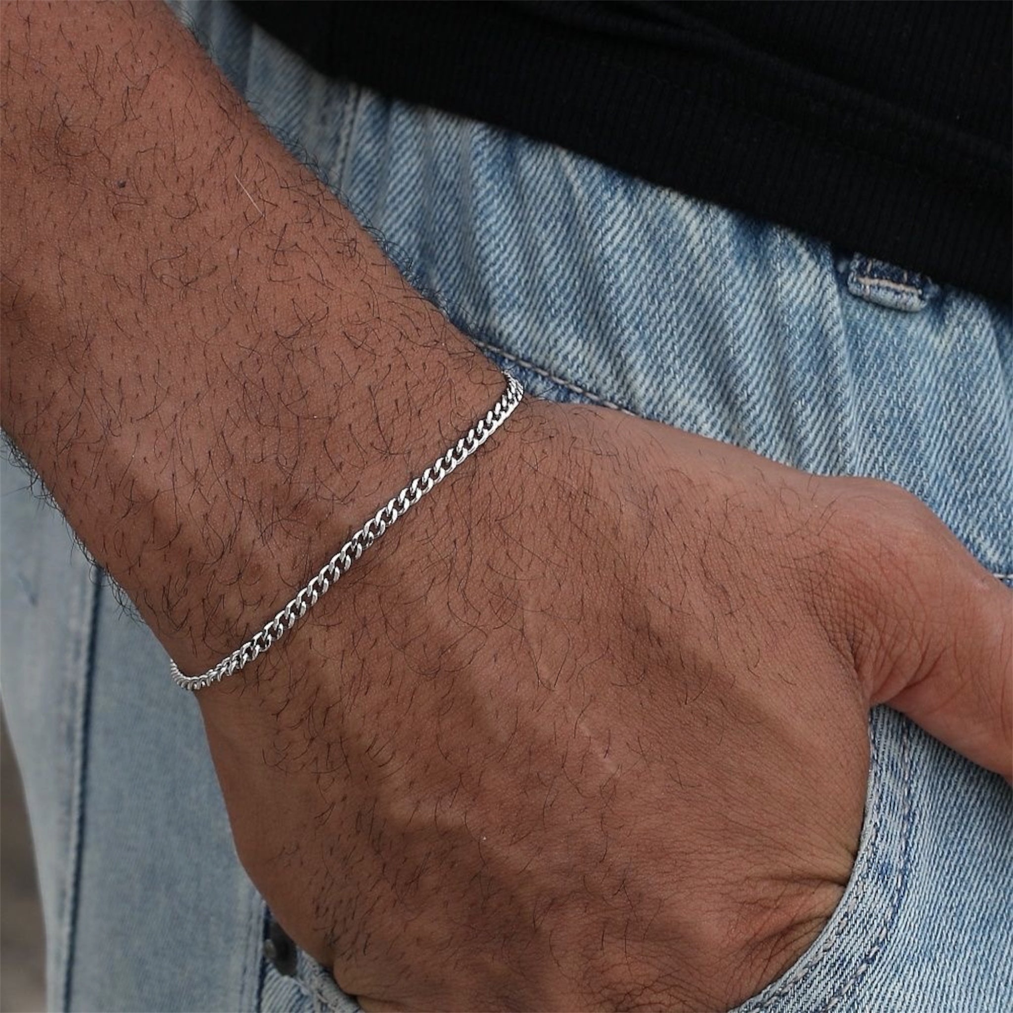 Dainty Silver Cuban Chain bracelet for Men | Stainless Steel Link Chain | GOYAH