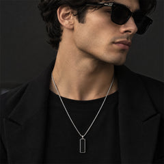Men’s Silver Onyx Bar Pendant Necklace – box Chain | GOYAH